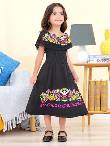 Image of Mexican Dress for Girls Traditional Vestidos Mexicanos Cinco de Mayo Embroidered Dresser Toddler Kids