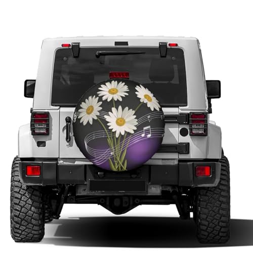 Image of Delerain Spare Tire Cover Music Notes Daisy Flowers Wheel Covers Waterproof Dust-Proof UV Sun Universal Fit for RV Trailer RV SUV Truck and Many Vehicle (18 Inch for Diameter 32 inch-34 inch)