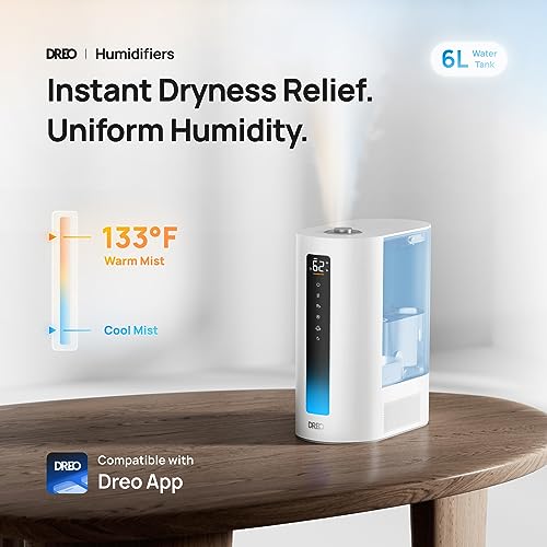 Image of DREO 6L Humidifiers for Bedroom, Smart Warm & Cool Mist for Large Room, 60Hr Quiet Runtime for Baby, Plant, Humidity Sensor, Indicator Light, 12H Timer, Google /Alexa, Blue