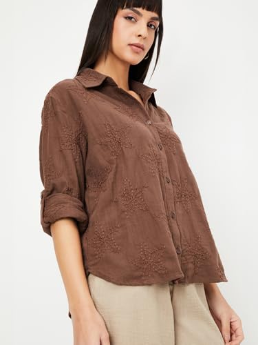 Image of Max Plus Size Women Embroidered Oversized Cotton Shirt