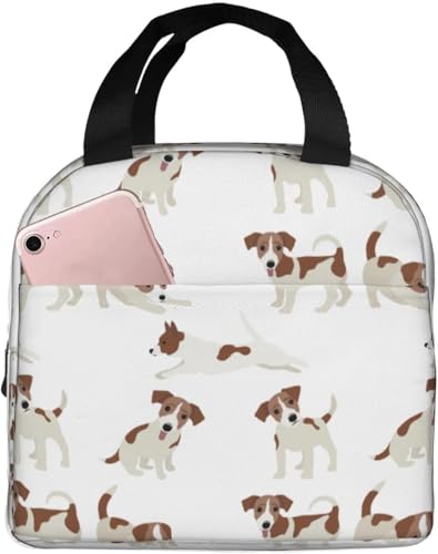 かわいい ジャックラッセルテリア 犬柄(5) エコバッグ 折りたたみ 保冷保温 ランチバッグ かわいい 保冷バッグ ファスナー付き ブラック お弁当箱 軽量 コンパクト 保冷トートバッグ コンビニバッグ シンプル 男女兼用 通勤 通学