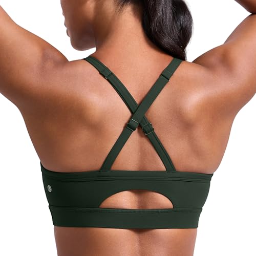 Image of CRZ YOGA Butterlift Cross Back Sports Bras | Medium Support, Removable Pads, Yoga, Buttery Soft, Scoop Neck, Cut-Out, Adjustable Thin Straps, for Women