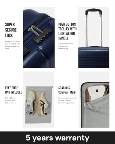 Image of SNITCH Loop Cabin Size Blue Polypropylene Hard Travel Suitcase - Trolley Bag Small & Luggage with 4 Wheels, Secure Lock & Free Shoe Bag