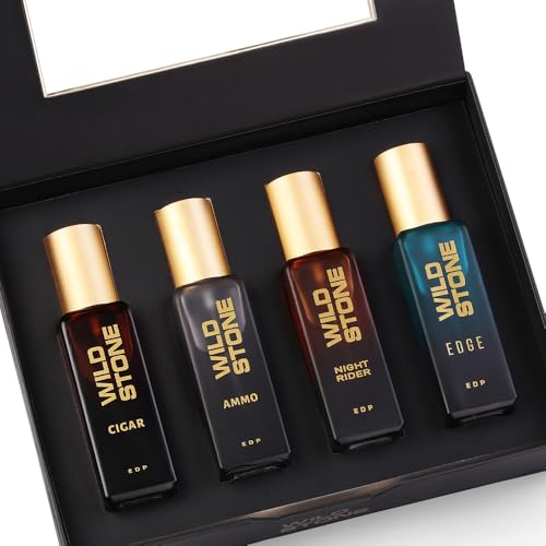 Image of Wild Stone Perfume Gift Set for Men, Pack of 4 (4x20ml) | Luxury Perfume for Men | Long-Lasting Fragrances Gift Set | EAU DE Parfum Gift for Men with Ammo, Cigar, Edge & Night Rider