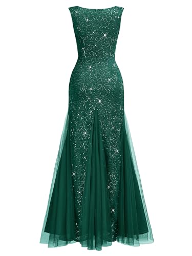 Image of Miusol Women's Elegant V Neck Sleeveless Sequin Lace Evening Party Dress