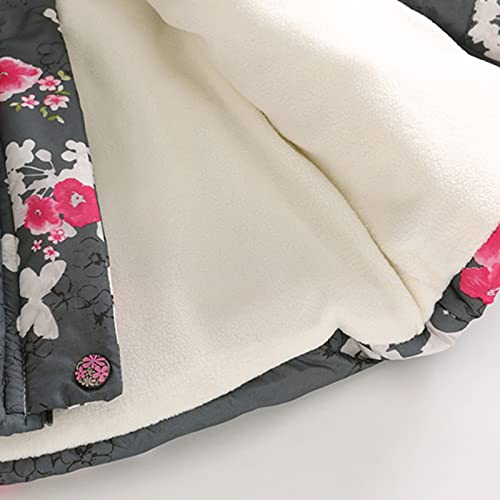 Girls Winter Coat Jacket Hooded Kids Toddler Floral Print Parka Outwear Thick Warm Cotton Puffer Hooded Outerwear (Grey, 8-9 Years)2