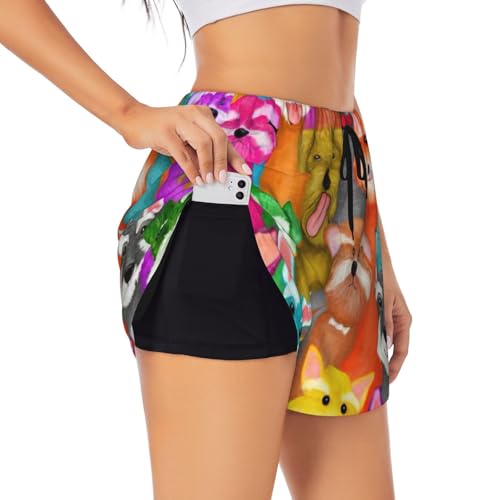 Short de yoga double couche noir imprimé schnauzer en taille L pour femme