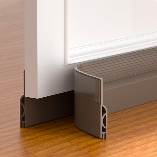 Image of Door Draft Stopper, Adjustable Door Sweep, Silicone Weather Stripping, Under Door Gap Filler, Brown, 39 inch