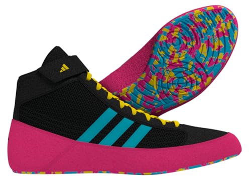 adidas Men's HVC Wrestling Shoes, Black/Cyan/Pink, 9.5