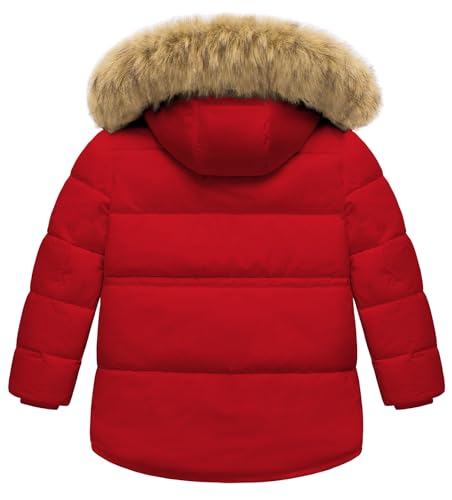 Image of Boy's Winter Coat Waterproof Kids Puffer Jacket Thicken Parka Fleece Lined Bubble Ski Snow Outerwear with Fur Hood