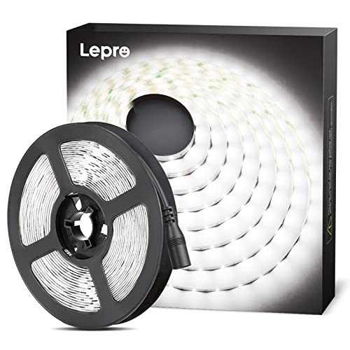 Lepro LED Strip Kaltweiß, 5M LED Streifen 12V Selbstklebend, LED Band mit 300 Stück 2835 LEDs, 6000K 2300 Lumen Weiß Dimmbar Leiste, Kaltweiss DIY Lichtband für Innen Heim Küche Deko,Kein Netzteil