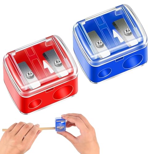 URYVAIW Sacapuntas Maquillaje, Juego de 2 (Rojo + Azul), Sacapuntas Doble, Cuchillas de Precisión, para Delineador de Cejas, Delineador de Ojos & Labial, Compacto & Portátil