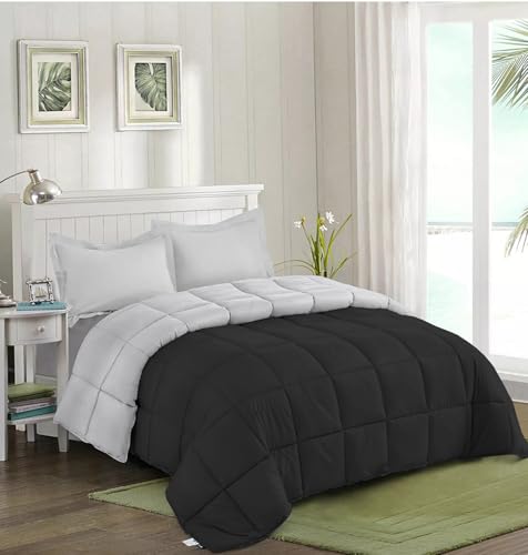 Image of Quilt for All Season 150 GSM Comforter Duvet /Ac Blanket King Size Bed Soft Microfiber Lightweight (90 inch X106 inch Inches) - King Size Bed Comforter - Black /Silver Grey Color