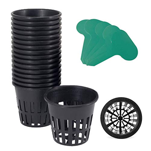 GROWNEER 25-Pack 3-Inch Net Cups Slotted Mesh Wide Lip with 10Pcs Plant Labels