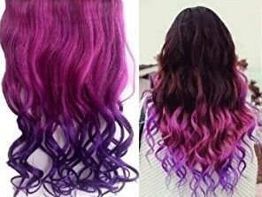 Miniatura 2 de CJESLNA Extensiones de cabello con clip largo rizado y ondulado de dos tonos para niñas color rosa intenso a morado oscuro