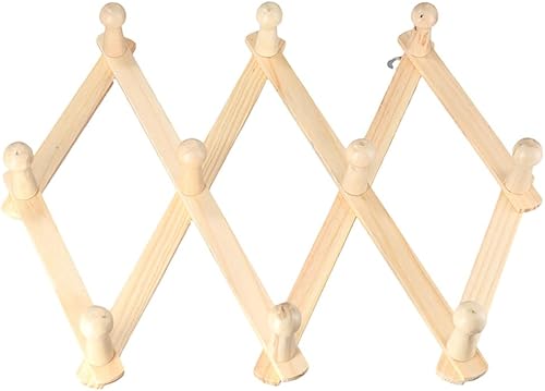 Kopida Perchero de madera expandible para colgar en la pared, gancho de madera de pino acordeón para colgar sombreros, gorras, tazas, abrigos,