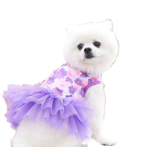 Clopon Dog Dress Puppy Clothes for Small Dogs Girl Cute Dresses for Tiny Puppy Princess Dress Birthday Purple L