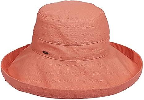 Scala Women's Cotton Hat with Inner Drawstring and UPF 50+ Rating - 3 inch Brim (One size, Grapefruit)