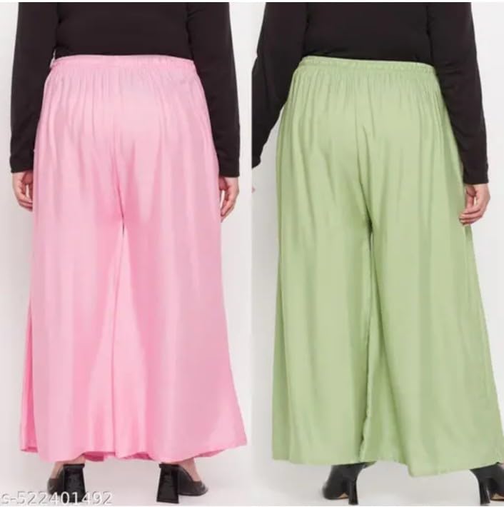 Image of Women's Jumbo Combo Palazzo | Extra Wide Leg Flared Ethnic Trousers | Pack of High Waist Relaxed Fit Palazzos for Women | Stylish Plain Solid Color Bottom Wear for Kurti & Tops | Jumbo Value Pack