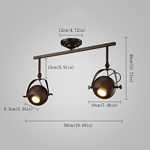 Rétro industriel plafonnier lumière mur lampe vêtements magasin rail rails lampes bar LED spots fond mur affichage Shot lumière LED Outfit long Rod plafond spots E27 (Color : Black-Double head) - Image 3