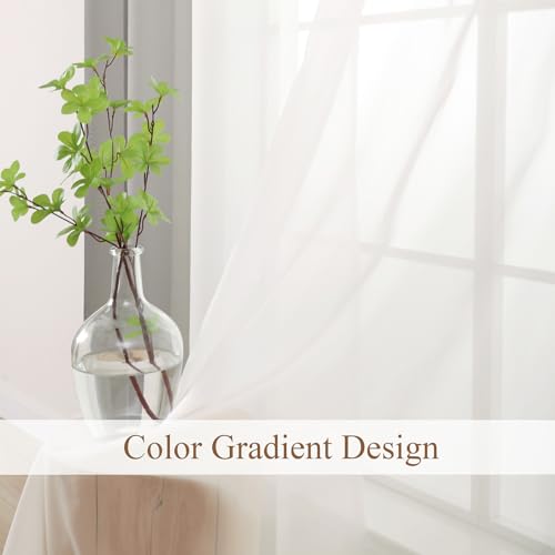 L.Z.E Grey White Voile Curtains for Living Room, Pencil Pleat Light Gray Ombre Sheer Curtains & Drapes for Bedroom Kitchen Bay Windows, Transparent, 90 Inch Drop 225 cm Long Colour Gradient - Image 5