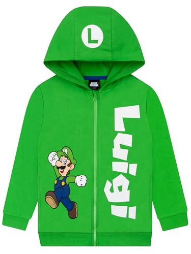 Super Mario Sudadera Bros Niño, Luigi Sudadera Niño con Capucha, Ropa Niño Cremallera, Verde 8-9 Años