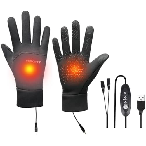 FLKWOP Guantes eléctricos calefactados, guantes de calefacción USB recargables, pantalla táctil, 3 niveles de control de temperatura, guantes calefactados para hombres, ciclismo, equitación, caza