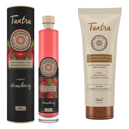 Kit Óleo de Massagem Tranta Morango E Gel Tântrica Yoni e Lingan