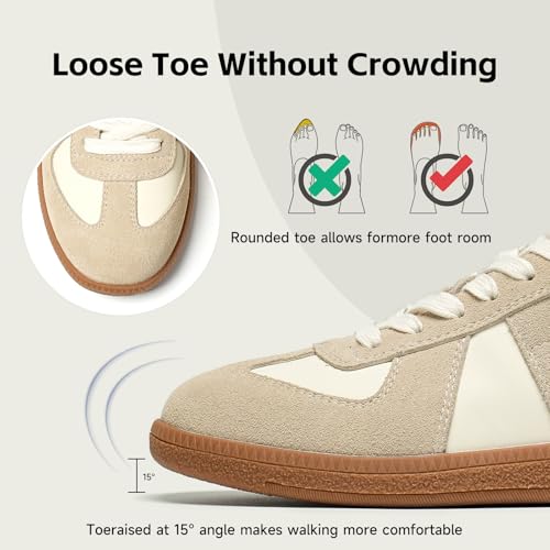 BEAU TODAY Fashion Sneakers Women,Leather Lace Up Platform OG Sneakers,Retro Comfortable Casual Tennis Walking Runnig Trainer Shoes3