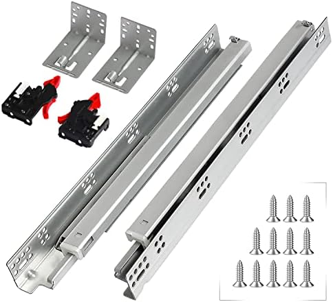REGUDA Undermount Soft Close Drawer Slides Bottom Mounted Full Extension 9 12 15 18 21 24 Inch Ball Bearing Runners Rails 77 Lb Load 6 Pair (6 Pair, 9 Inch)