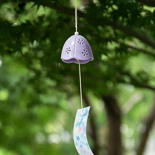 Oavand Ceramic Small Japanese Wind Chimes Outdoor, Cute Handmade Pendants Wind Bells/Wind Chimes for Outside with Soothing Melodic Tones for Garden Patio Balcony Home Décor (Purple)