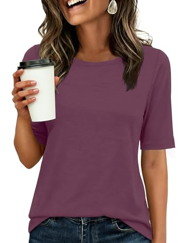 Image of ANRABESS Womens Half Sleeve Tops Crewneck Shirts Basic Fit Work Tee