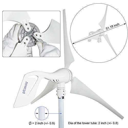 Pikasola Wind Turbine Generator 400W 24V with 3 Blade 2.5m/s Low Wind Speed Starting Wind Turbines with Charge Controller, Windmill for Home - Thumbnail 3