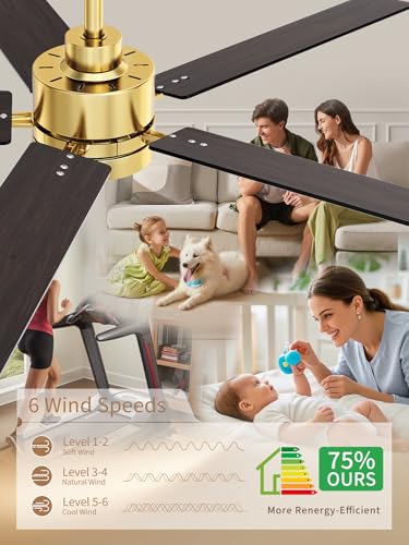 Image of LANMEL 52'' Black and Gold Ceiling Fans with Lights and Remote, 6 Speed Low Profile Modern Ceiling Fan with Quiet DC Motor for Indoor Outdoor Bedroom Living Room