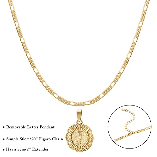 Kissyan KYAEN24RH01J Initial Necklace For Women,14K Gold Plated Round Letter Pendant Necklace Capital Monogram Necklace Alhpabets From A-Z Figaro Chain Necklace thumb #6
