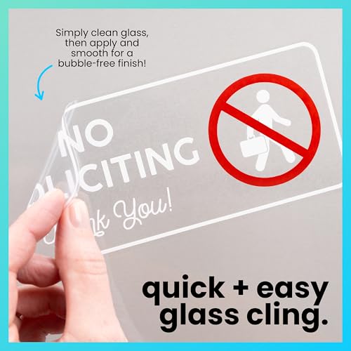 Image of ExcelMark No Soliciting Window Stickers - 3 inch x 7 inch Transparent Vinyl Sticker Sign - Select From Sticky Front or Sticky Back For Interior or Exterior Use - Pack of 3 (Interior)