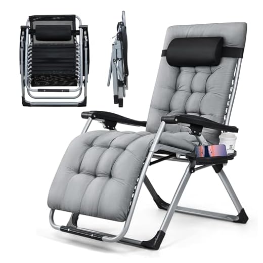 Warmiehomy Zero Gravity Chairs Folding Garden Recliner Chair with Cushion, Headrest Adjustable Sunlounger Chair with Cup Holder Wide Reclining Bedchair for Garden, Beach, Patio, Camping