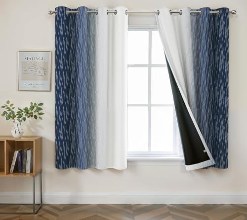 Image of Ultimate Trends Ombre Blackout Curtains for Bedroom Room Darkening Curtains for Living Room,Energy Saving,Thermal Insulated Grommet Window Drapes, Navi Blue and Greyish White, 6 FEET,2 Panels