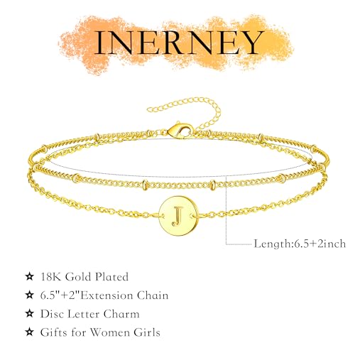 Inerney Personalized Gold Initial Bracelets for Women - Dainty 14K Gold Plated Layered Disc Monogram Charm Bracelet, Customizable A-Z Letter Jewelry Gift for Her4