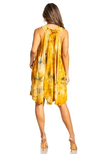 Image of Sakkas Artemi Women's Casual Short Tie-dye Sleeveless Loose Tank Dress Cover-up