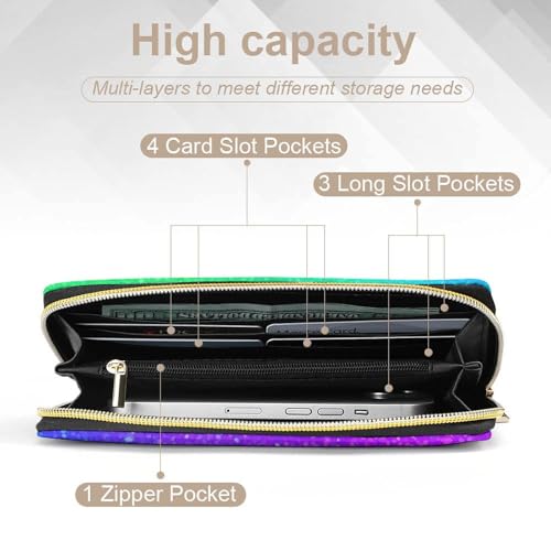 Women's Travel Zipper Purse Fashion Design, Huge Storage Capacity Purse, Cute Decor Wallet, Long PU Wallet Beautiful Turquoise Shining Glitter Sparkles Pattern4