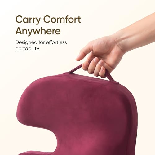 Image of Frido Slim Coccyx Seat Cushion | Orthopaedic Sitting Cushion for Tailbone & Sciatica Relief | Slim Office Chair Support for Long Sitting Hours, Driving & Daily Comfort | Anti-Slip Bottom | Red Wine
