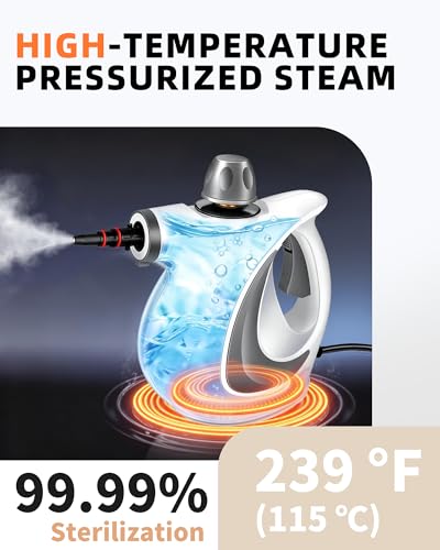 Image of Pressurized Handheld Steam Cleaner for home with 12pcs Accessories&Safety Lock - Multi-Surface Natural Deep Steamer for Cleaning Car, Furniture, Floor, Upholstery, Tile, Grout, Windows