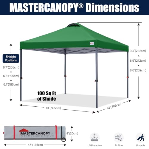 Image of MASTERCANOPY 10x10 Durable Pop Up Canopy Tent with Roller Bag, Forest Green