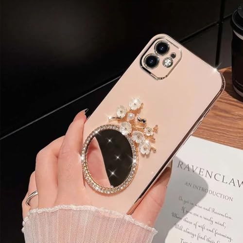 Image of KC Back Cover for Redmi Note 15 Pro 5G - Round Flower Mirror Electroplated Soft Silicone Camera Protection Case - Pink