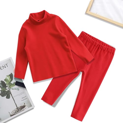Kids Turtleneck Thermal Underwear Set Fall Winter Tops Pants 2 Piece Plain Pullover Long Sleeve Cotton Thick Clothes3