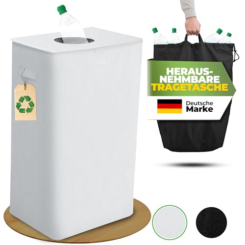 COTTARA® Récipient de collecte de bouteilles consignées avec couvercle et sac de transport | Récipient de consigne avec fente | Organisateur de bouteilles idéal Collecteur de bouteilles vides pour