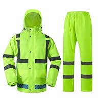 BVEBJDX Mens Womens Waterproof Jacket/Trousers Rainsuit 2pcs, Waterproof Work Wear with Reflective Strip, Outdoor Windproof Hooded Raincoat Rain Jacket Rain Pants Set Unisex Rainwear Rainproof Coat