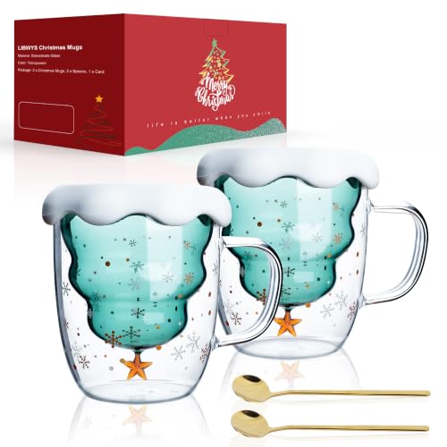 LIBWYS 2 Pack Christmas Mugs, Double Walled...