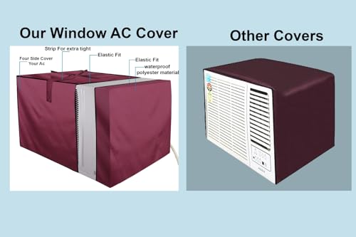 Image of The Furnishing Tree Elastic fit waterproof Polyester window ac cover compatible for Lloyd 1.5 Ton GLW18B5YWGEW Dustproof cover for inner and outer section, Maroon